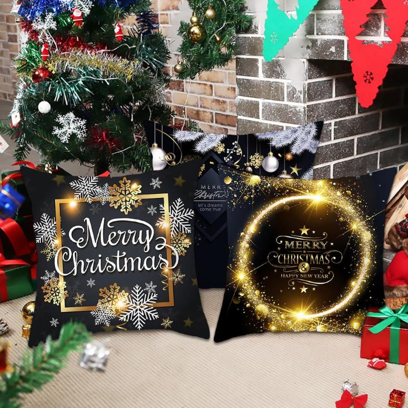 QIFU Peach Skin Black Gold Christmas Hug Pillowcase Cushion Cover Christmas Decorations For Home Sofa Pillow Case New Year 2021