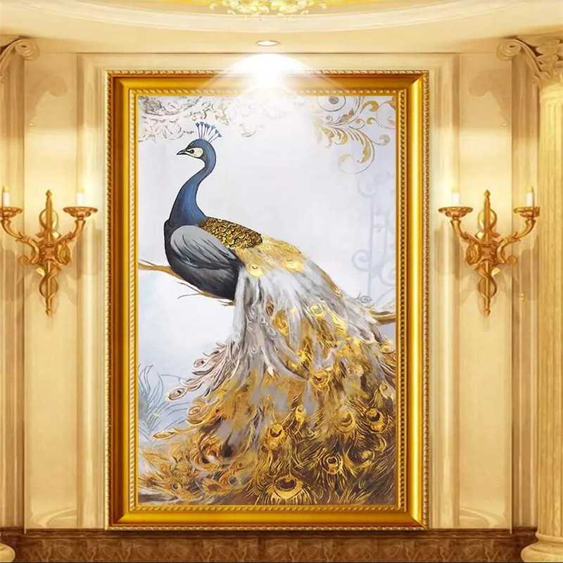 wellyu HD hand-painted oil painting peacock flower European decorative painting background wall custom large mural wallpaper