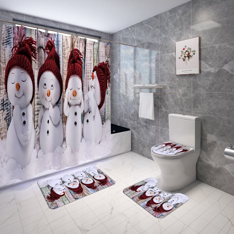 Merry Christmas Print Shower Curtain 4 Piece Carpet Cover Toilet Cover Bath Mat Pad Set Bathroom Curtain with 12 Hooks
Merry Christmas Print Shower Curtain 4 Piece Carpet Cover Toilet Cover Bath Mat Pad Set Bathroom Curtain with 12 Hooks