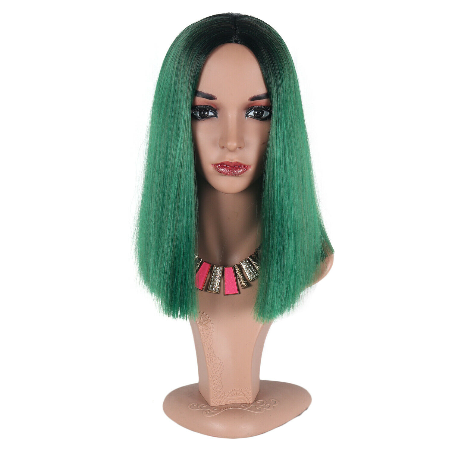 Natural Synthetic Hair Full Wigs Long Wavy Wig Heat Resistant Straight Green