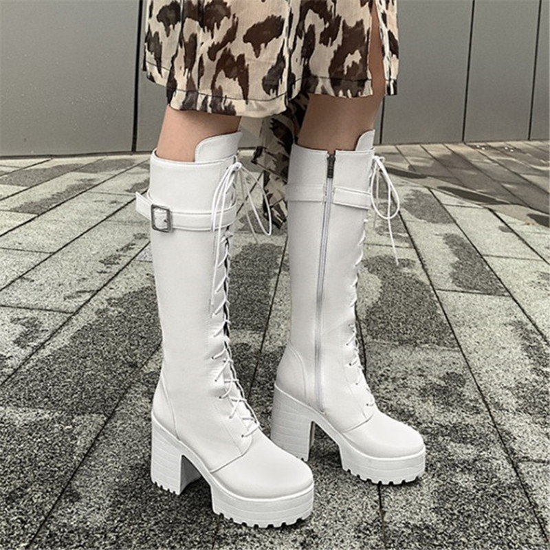 PXELENA Plus Size 34-43 Women Mid Calf Boots Chunky Block High Heels Lace Up Riding Knight Motorcycle Biker Punk Goth Long Boots, Black
PXELENA Plus Size 34-43 Women Mid Calf Boots Chunky Block High Heels Lace Up Riding Knight Motorcycle Biker Punk Goth Long Boots, Black