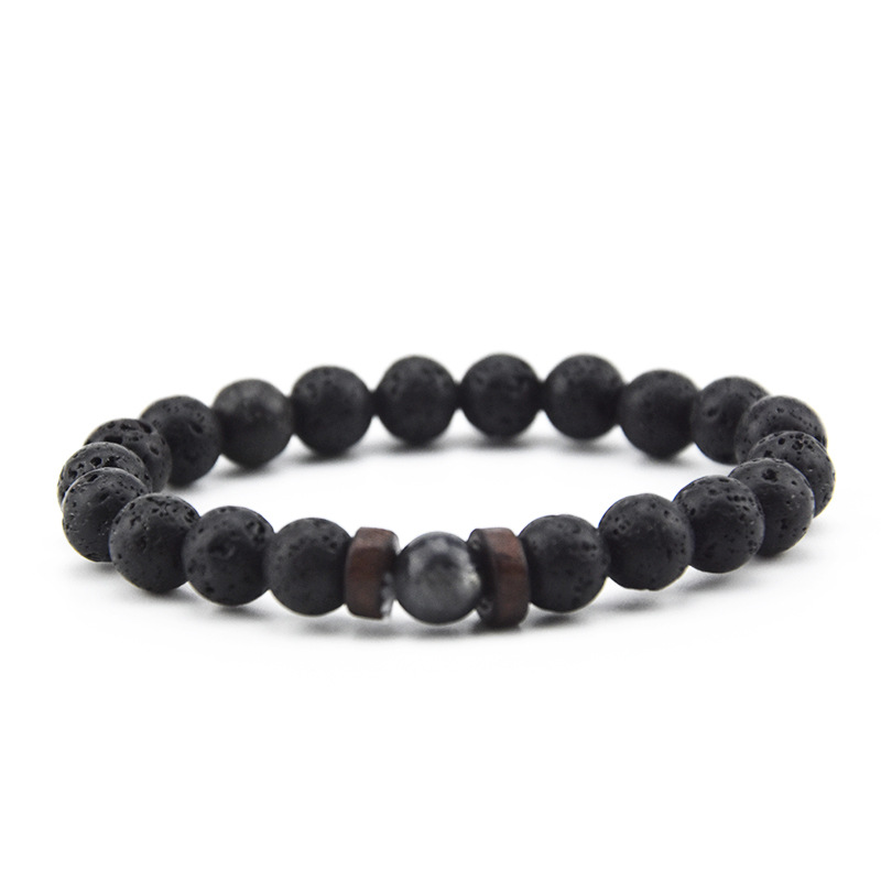 Natural Volcanic Lava bracelet Rock Stone Strand Bracelets Wood bead Black Charm Stone jewelry Women Men accessories Gift