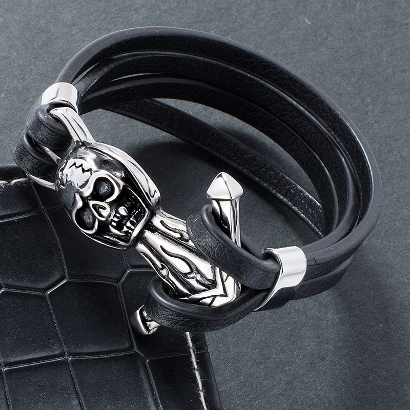 Punk Men Jewelry Black Leather Rope Bracelet Stainless Steel Anchor Skull Bracelets Bangles Vintage Male Leather Wristband PW782
Punk Men Jewelry Black Leather Rope Bracelet Stainless Steel Anchor Skull Bracelets Bangles Vintage Male Leather Wristband PW782