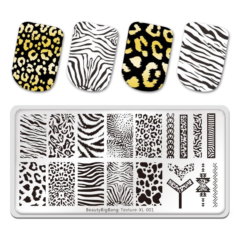 

BeautyBigBang Stamping Plates Tiger Zebra Leopard Print Animal Image Stainless Steel Stencil Nail Art Template Texture XL-001