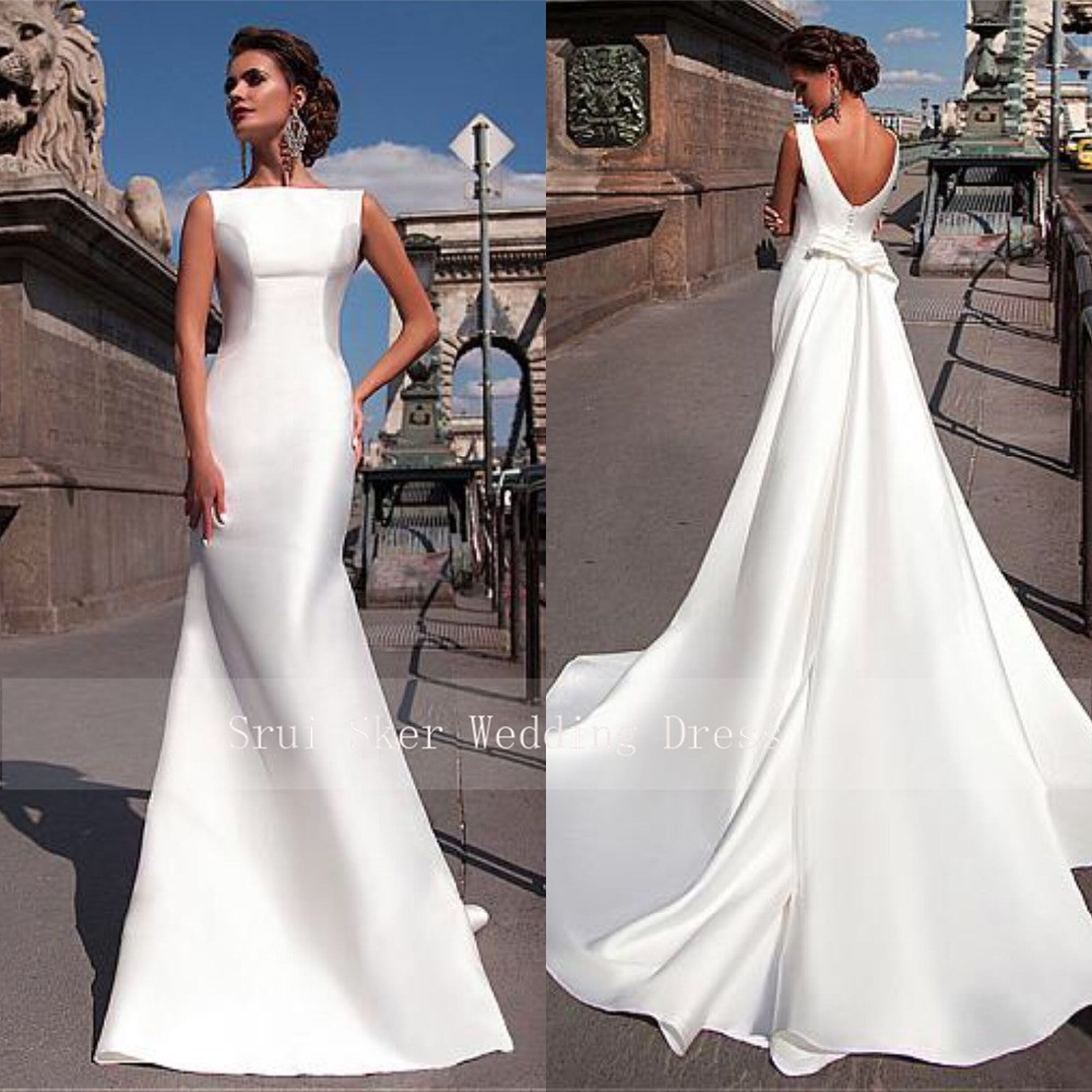 Charming Satin Bateau Neckline Mermaid Wedding Dresses With Detachable Train Custom Made Bridal Gowns Cheap, Red
Charming Satin Bateau Neckline Mermaid Wedding Dresses With Detachable Train Custom Made Bridal Gowns Cheap, Red