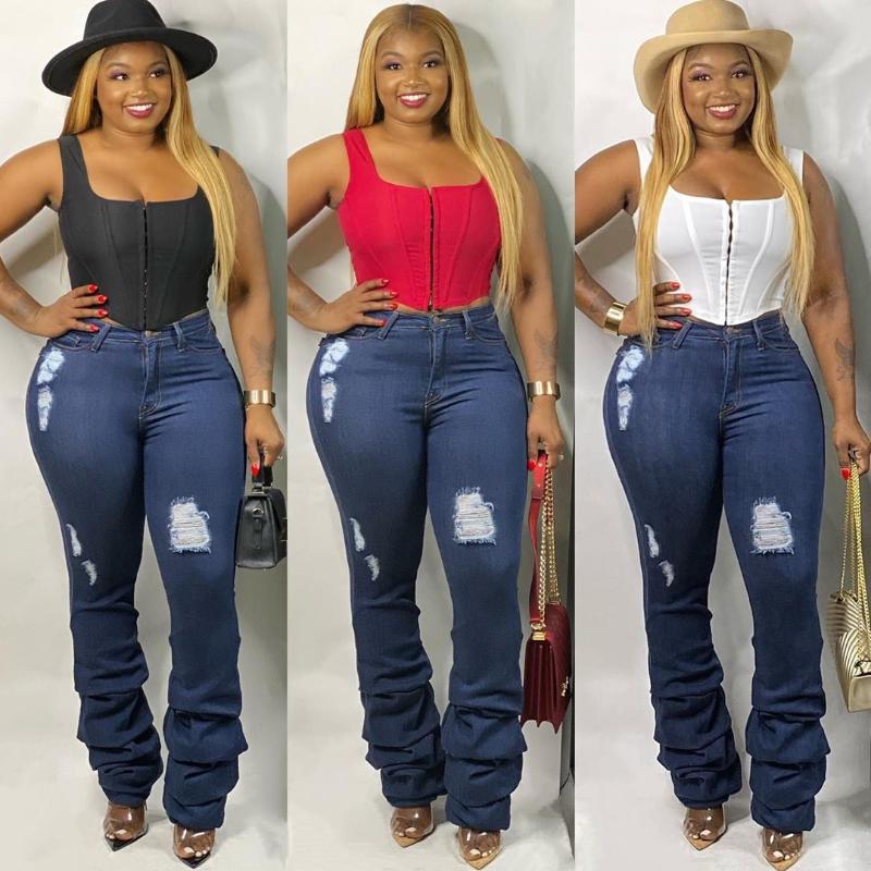 2020 New Design Stacked Jeans Autumn Winter Women High Waist Jeans with Holes Hem Flare Ruched Pants Trousers Ripped, Blue
2020 New Design Stacked Jeans Autumn Winter Women High Waist Jeans with Holes Hem Flare Ruched Pants Trousers Ripped, Blue