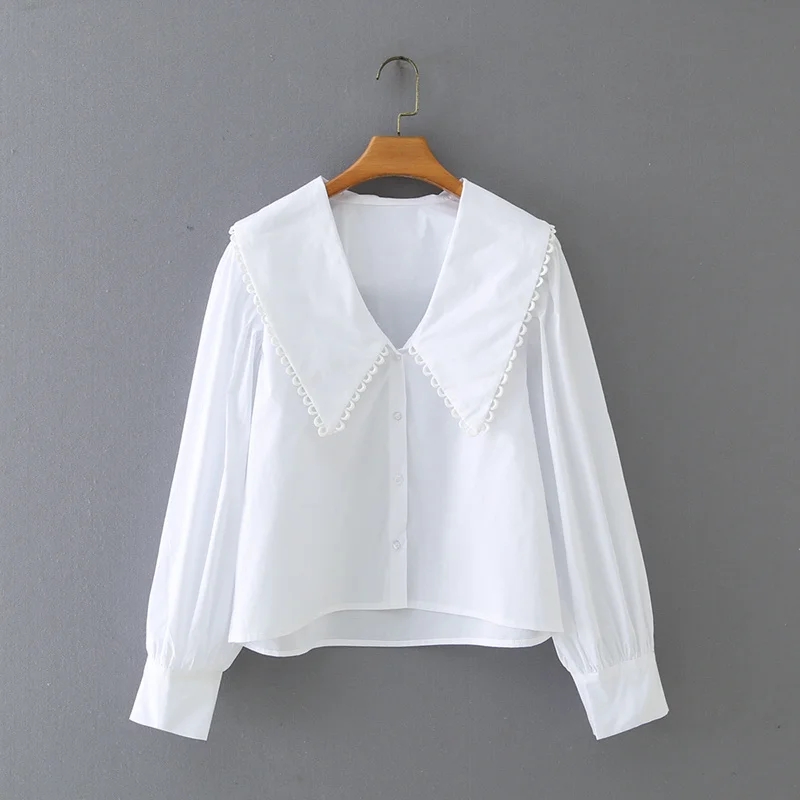 Woman Turndown Collar White Poplin Shirt Casual Femme Long sleeve Blouse Lady Loose Tops Smock Blusas S8002, As pic
Woman Turndown Collar White Poplin Shirt Casual Femme Long sleeve Blouse Lady Loose Tops Smock Blusas S8002, As pic