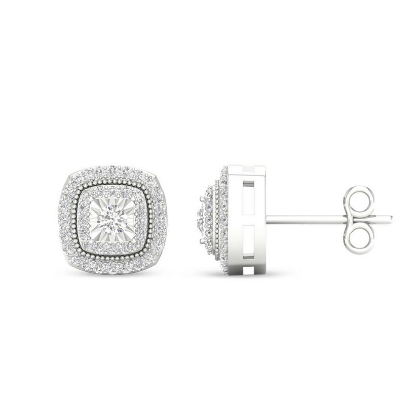 Sterling Sier Square Stud Earrings with White CZ Dia for Women - Party Gift Free shipping
