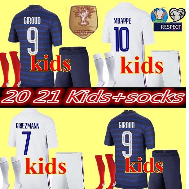 

2020 2021 kids kit France 2 star soccer jersey home away mbappe GIROUD GRIEZMANN KANTE 20 21 ZIDANE maillot de foot Men Kits, Black