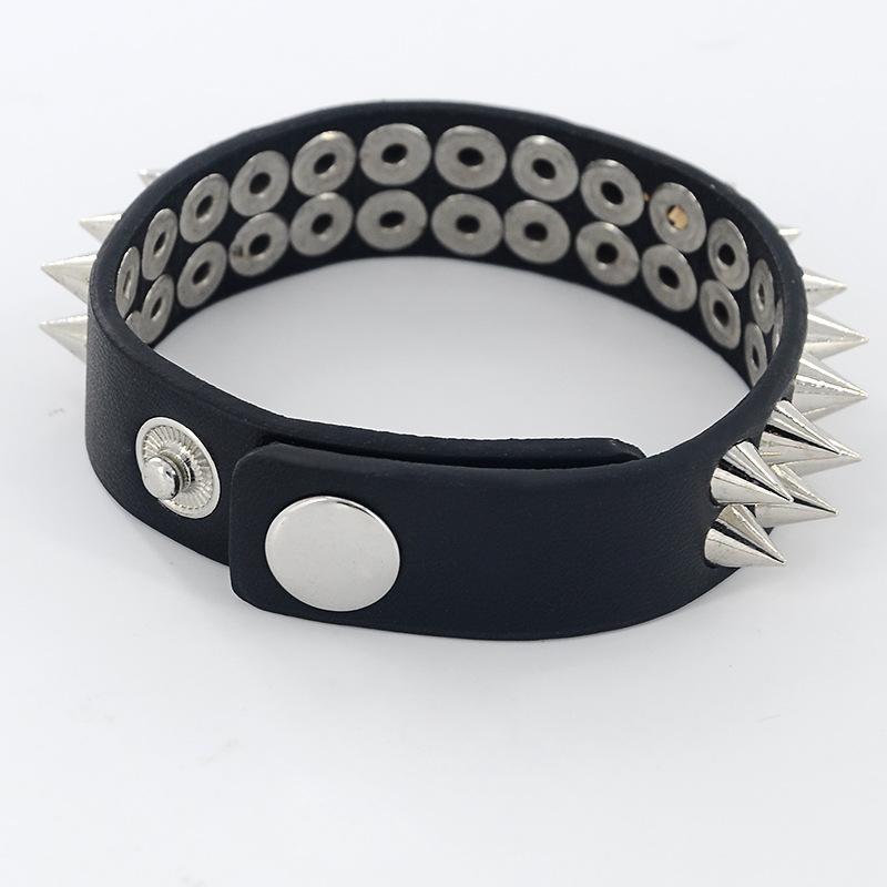 Gothic Delicate Cuspidal Spikes Rivet Cone Stud Cuff Black Leather bracelets & bangles Punk Bracelet for women men jewelry