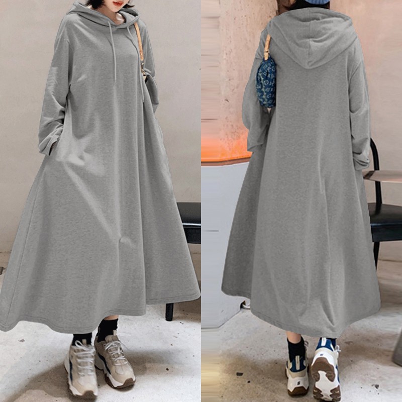 Stylish Hooded Hoodies Dress Women Autumn Sweatshirts 2020 ZANZEA Casual Long Sleeve Maxi Vestidos Female Solid Robe Oversized, Beige
Stylish Hooded Hoodies Dress Women Autumn Sweatshirts 2020 ZANZEA Casual Long Sleeve Maxi Vestidos Female Solid Robe Oversized, Beige