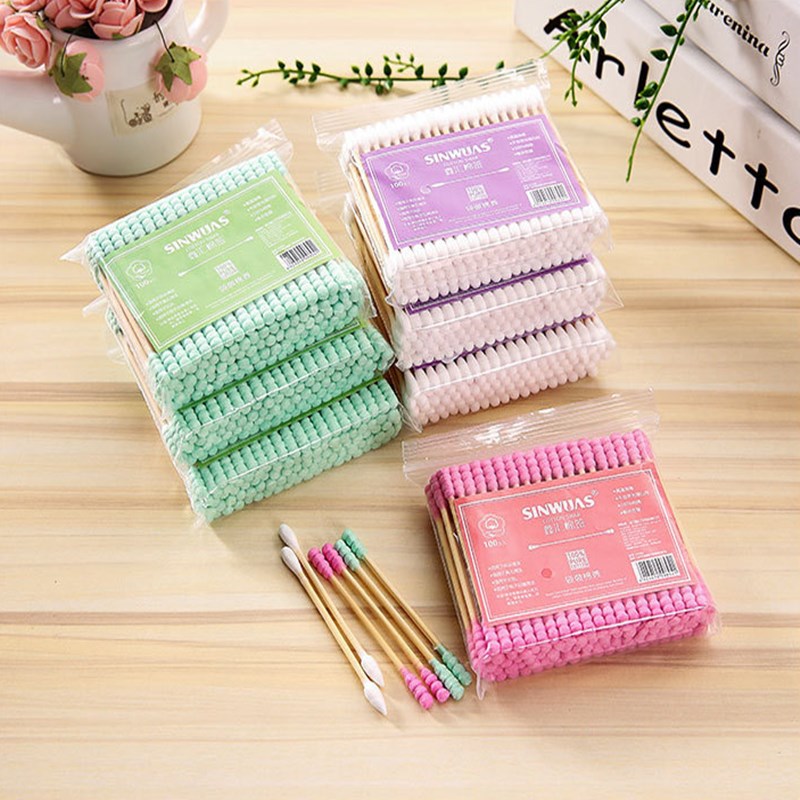 

100pcs/ Pack Double Head Cotton Swab Women Makeup Cotton Buds Tip For Wood Sticks Nose Ears Cleaning Health Care Tools
