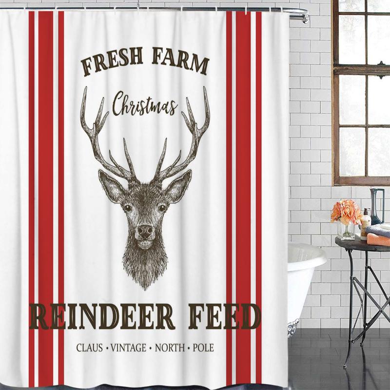 Shower Curtains Bathroom Waterproof Curtain Christmas Elk Farm Red Stripes Fabric Home Decor