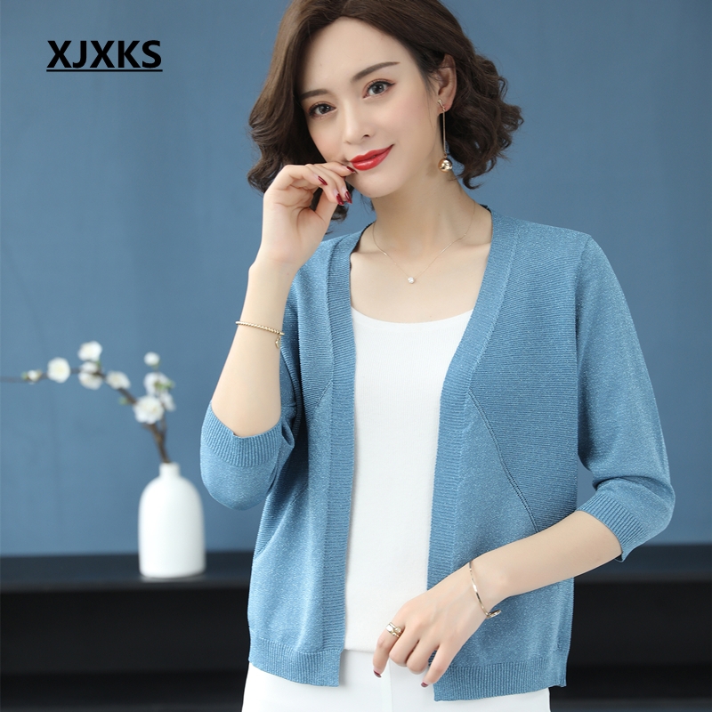 XJXKS Summer New High Quality Cardigan Young Women Sweater Solid Thin Loose 5/10 Sleeves Modis Ladys Casual Knitted Sweater Tops, Blue
XJXKS Summer New High Quality Cardigan Young Women Sweater Solid Thin Loose 5/10 Sleeves Modis Ladys Casual Knitted Sweater Tops, Blue