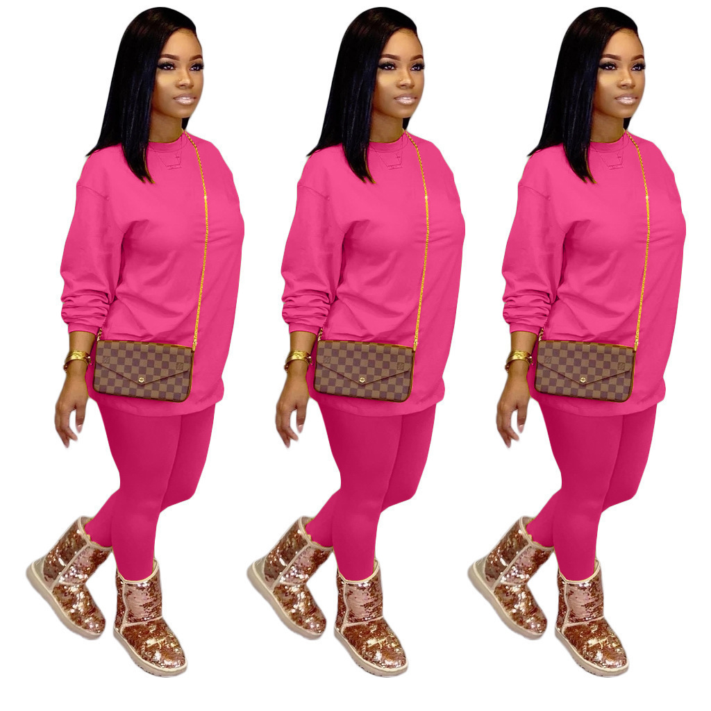 Women tracksuits Two Pieces Set Casual Long Sleeve Leggings Outfits Candy Color Ladies Fashion Loose T Shirt Jogging Clothing Selling