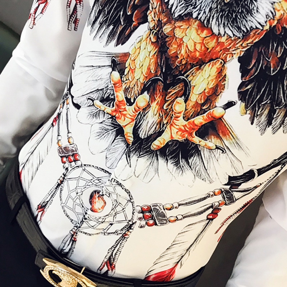 3D Eagle Print Men Shirt Dress Long Sleeve Casual Slim Fit Mens Social Shirts Night Club Bar Streetwear Clothes Camisa 200925