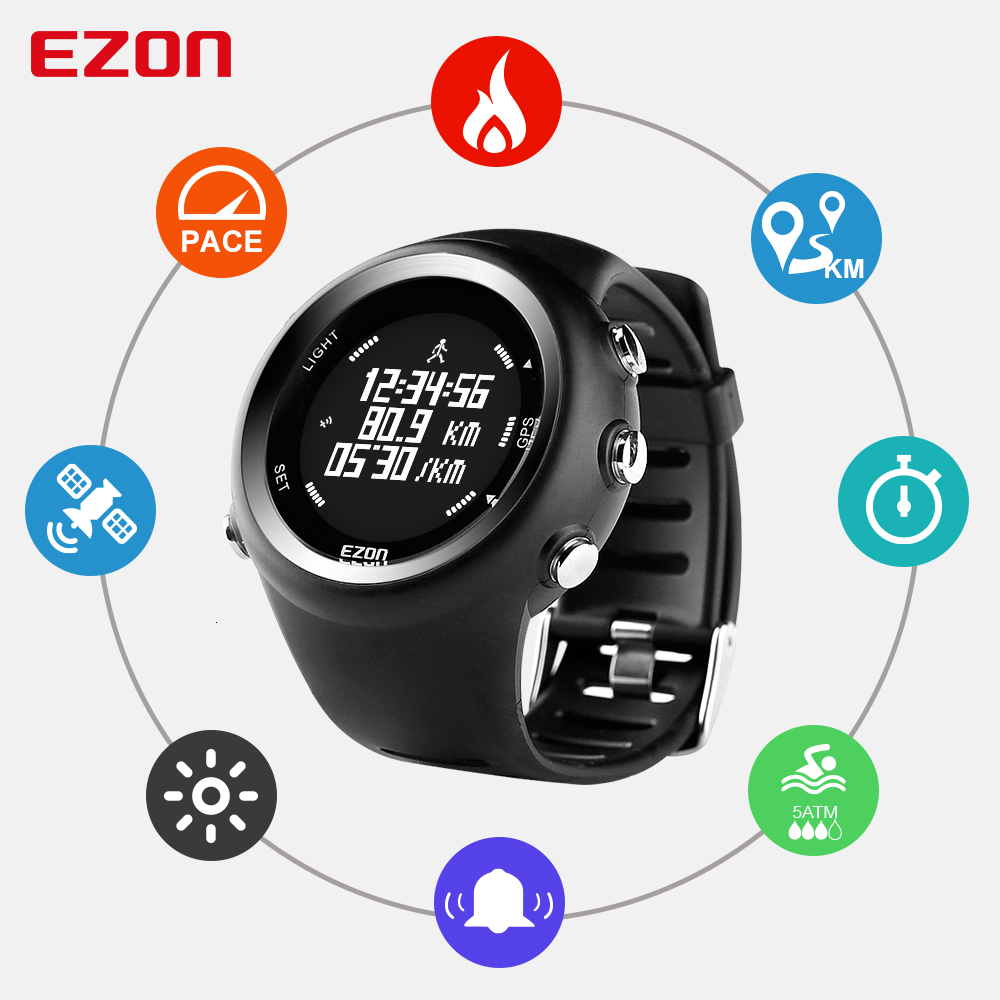 Men's Digital Sport Watch Gps Running Watch With Speed Pace Distance Calorie burning Stopwatch Waterproof 50M EZON T031 CJ191213