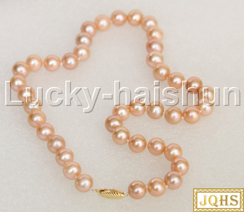 Luster natural 18" 11mm round pink freshwater pearl beads Strand necklace 14KT gold clasp j12366
Luster natural 18" 11mm round pink freshwater pearl beads Strand necklace 14KT gold clasp j12366