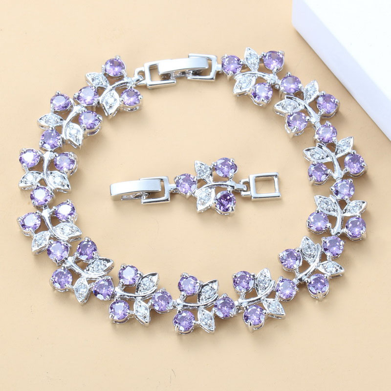 Silver Color Romantic Women Bridal Wedding Costume Purple Crystal CZ Link Chain Bracelet For Women
Silver Color Romantic Women Bridal Wedding Costume Purple Crystal CZ Link Chain Bracelet For Women