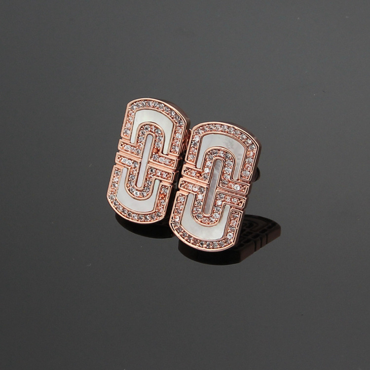 Europe America Fashion Style Lady Women Titanium Steel Engraved B Initials White Mother of Pearl Square Stud Earrings 3 Color