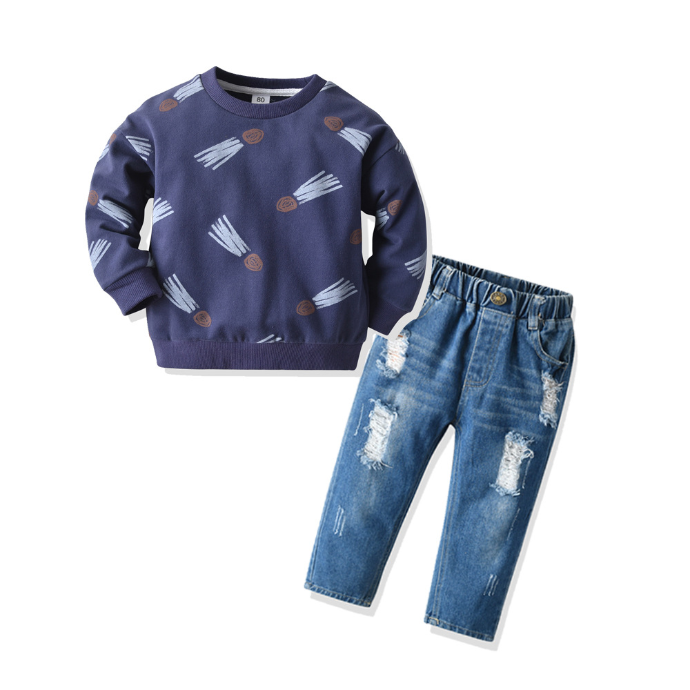 Boys clothing fashion cartoon boys suits casual hot sale children's clothing boy clothing boys sweater + ripped jeans children's, Gray
Boys clothing fashion cartoon boys suits casual hot sale children's clothing boy clothing boys sweater + ripped jeans children's, Gray