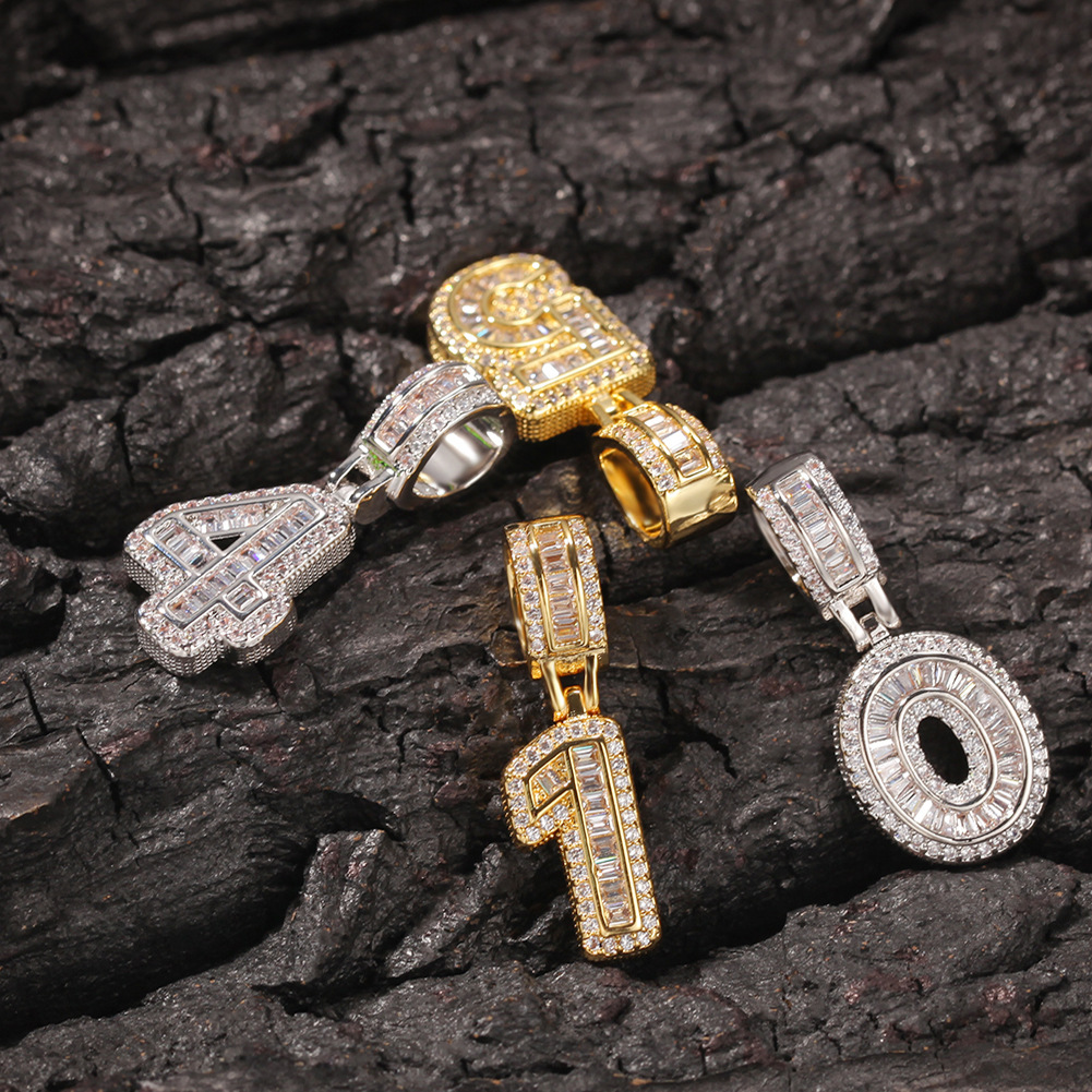TopBling Hip Hop 0-9 Custom Numbers Pendant Necklaces Bling Crystal Shining Cubic Zirconia Letters Men Women Gift
