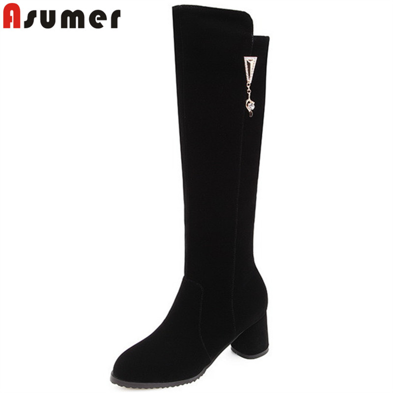 ASUMER black fashion autumn winter boots women round toe zip knee high boots thick high heels flock zip big size 34-43
ASUMER black fashion autumn winter boots women round toe zip knee high boots thick high heels flock zip big size 34-43