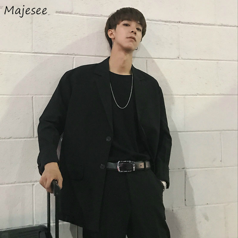 Blazers Men Solid Single Breasted Leisure Chic Korean Style Highs Street Suits Mens Blazer Harajuku BF All-match Daily Outwear, Black
Blazers Men Solid Single Breasted Leisure Chic Korean Style Highs Street Suits Mens Blazer Harajuku BF All-match Daily Outwear, Black