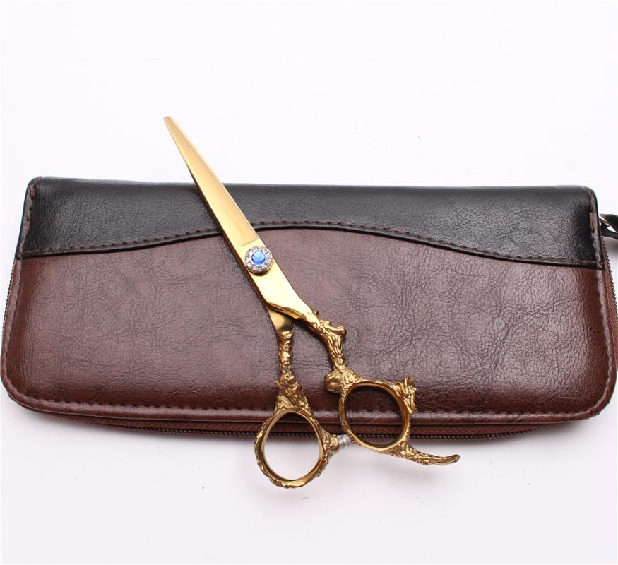 Hair Scissors 5.5" 16cm 440C Customized Logo Golden Barber Shop Normal Thinning Shears Professional Styling Tool C9005