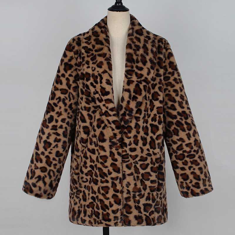 2020 Designer Faux Coat For Women Autumn Winter Warm Fashion Leopard Artificial Fur Women's Coats Casual Womens Jacket