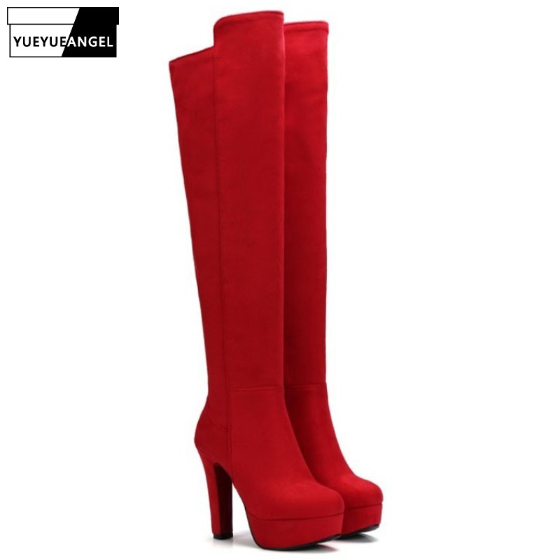 Faux Suede Over Knee Boots Women Round Toe Platform Side Zip Footwear For Female Super High Heel Winter Fashion Wedding Shoes, Black
Faux Suede Over Knee Boots Women Round Toe Platform Side Zip Footwear For Female Super High Heel Winter Fashion Wedding Shoes, Black