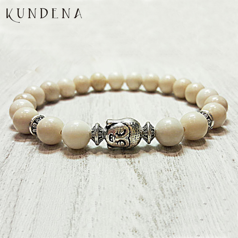 Men women Buddha bracelet f-ossil Stone mala prayer beads healing bracelets nature stone stretch bacelet