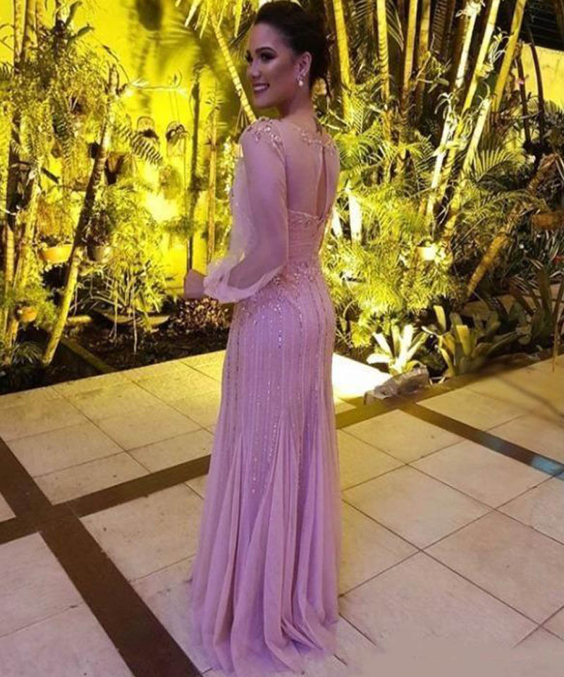 Elegant Jewel Mermaid Evening Dresses Lace Applique Sequins Tulle Long Sleeves Evening Dress Pageant Gowns Custom Made Evening Gown