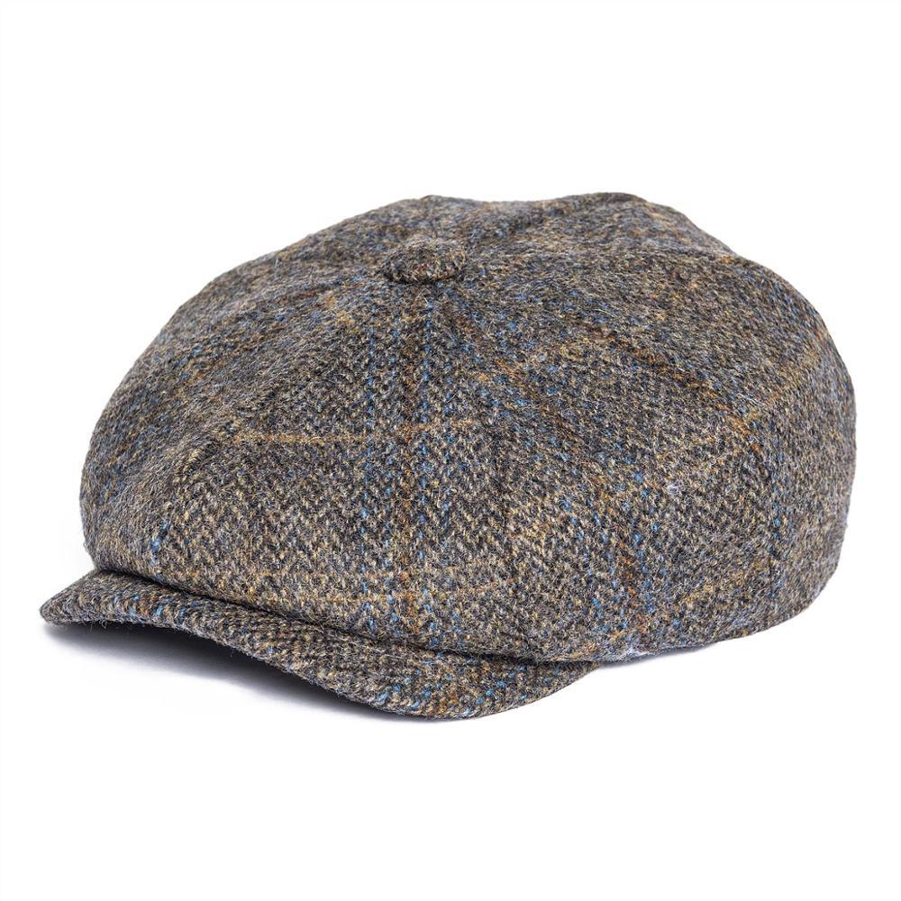 BOTVELA 100% Wool Tweed Check Newsboy Cap Men Gray Beige Herringbone Baker Boy Caps Flat Hat Gatsby Cabbies Boina 029 T200911