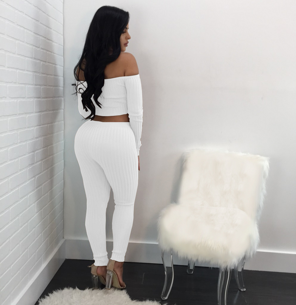 Women long sleeve crop top full pants 2 piece set for female women off shoulder two pieces sets women two piece set S M L XL XXL 200923