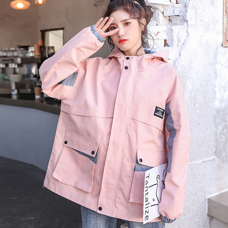 Japan style Korean hooded jacket coat loose zipper stand neck women jacket letter patchwork pocket female, Gray
Japan style Korean hooded jacket coat loose zipper stand neck women jacket letter patchwork pocket female, Gray