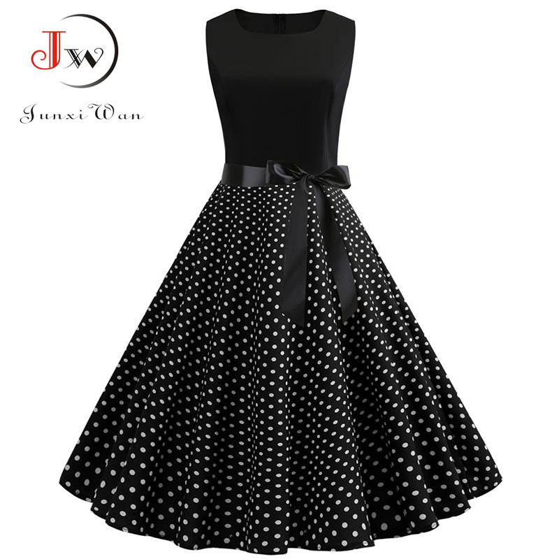 

Women Summer Dresses 2020 Robe Vintage 50s 60s Pin Up Big Swing Party Work Wear Rockabilly Dress Black Polka Dot Vestidos, Pettiskirt black