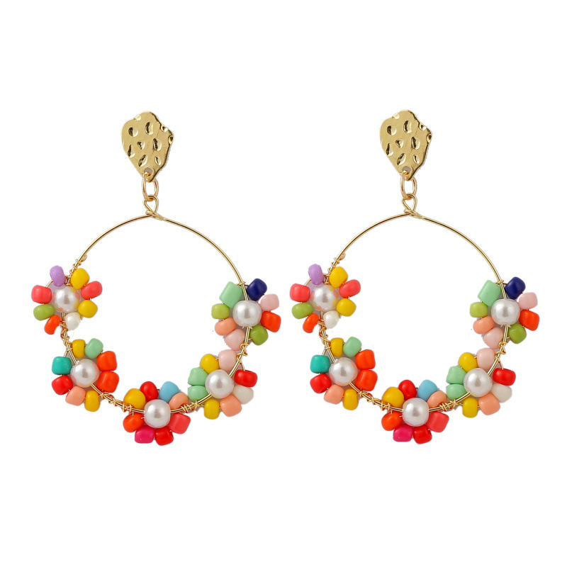 Hoop & Huggie Bohemian Color Geometric Imitation Pearl Earrings Small Flower Shape Fashion Pendant Women's Jewelry Accessories