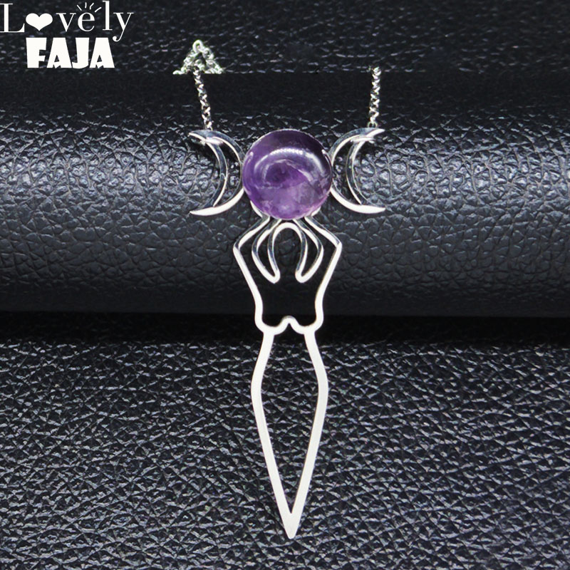 2020 Fashion Witchcraft Goddess of the Moon Stainless Steel Necklace for Women Purple Crystal Necklace Jewelry bisuteria N20124
2020 Fashion Witchcraft Goddess of the Moon Stainless Steel Necklace for Women Purple Crystal Necklace Jewelry bisuteria N20124
