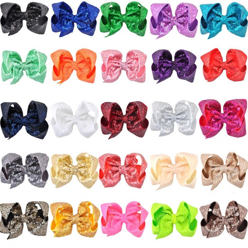 New 25 color 6 inch Girls Embroideried Sequin Hair Bows With Alligator Clips Colorful Hairpins Shinny Barrette hair clips Hair Accessories
