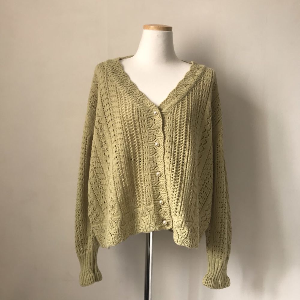 H.SA Women Spring Summer Sweater and Cardigans Low V-Neck Knit Tops Long Sleeve Hollow Out Sexy Cardigan Loose White Tops