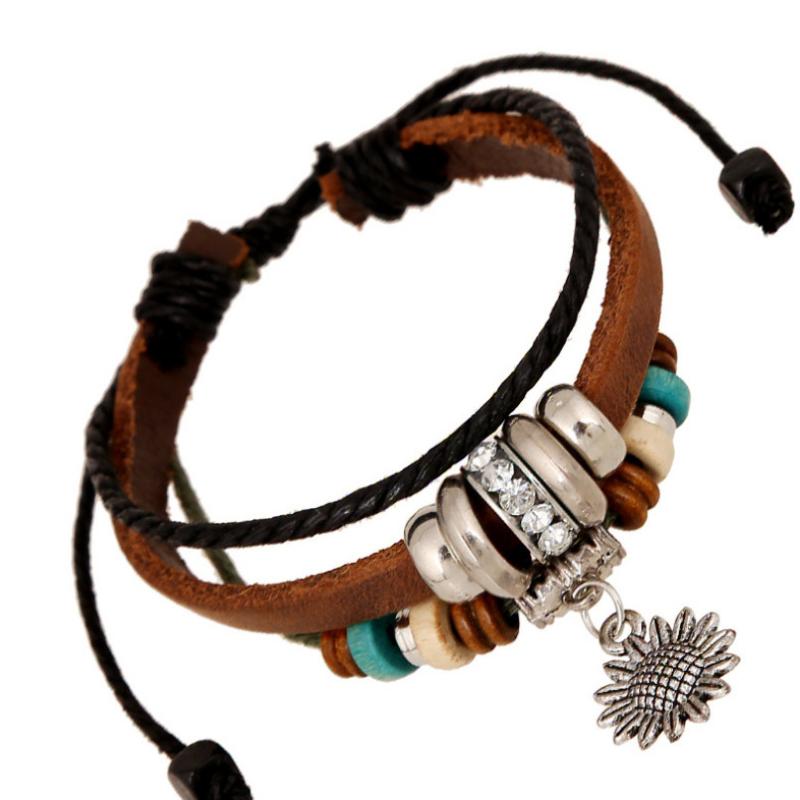 Fashion Vintage Sunflower Leather Multilaye Rhinestone Beads Charm Adjustable Wristbands Wrap Bangle Women Jewelry
Fashion Vintage Sunflower Leather Multilaye Rhinestone Beads Charm Adjustable Wristbands Wrap Bangle Women Jewelry