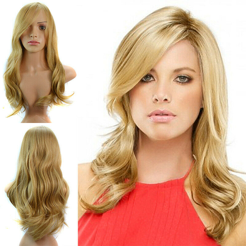 Women Long Curly Hair Full With Bang Synthetic Wavy Cosplay Party Halloween Gift