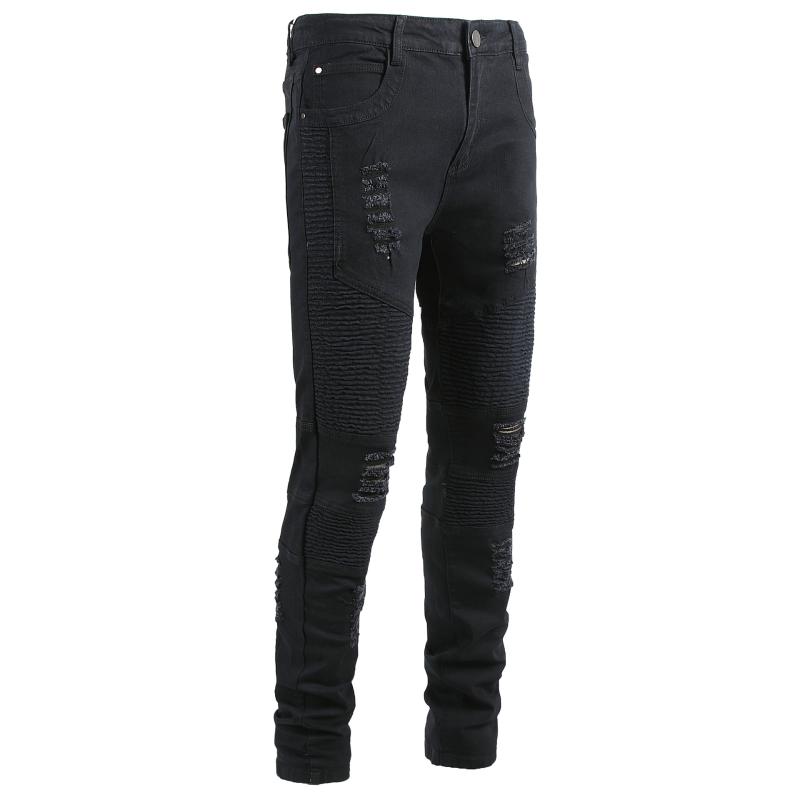 black holes Men's ripped biker jeans for motorcycle slim skinny stretch denim pants Size29- 42, As pic