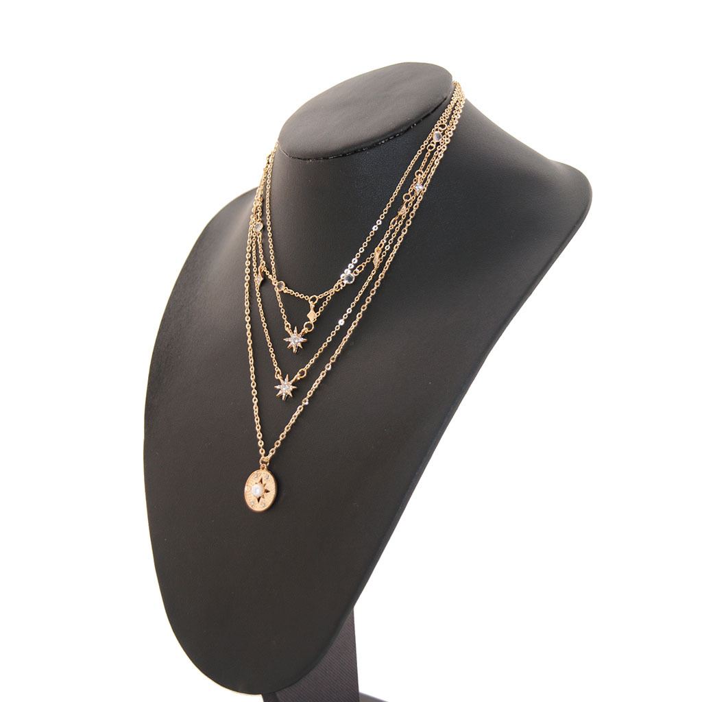 2021 Trendy Multilayer Rhinestone Pendant Necklaces Womens Gold Silver Moon and Star Bling Diamond Jelwery