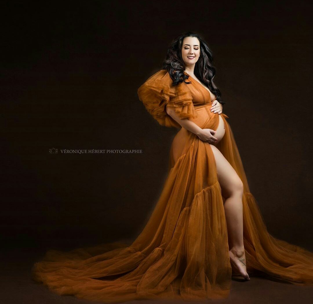 Gold Illusion Ruffles Tulle Short Sleeve Women Winter Sexy Kimono Pregnant Party Sleepwear Women Bathrobe Sheer Nightgown Robe Shawel