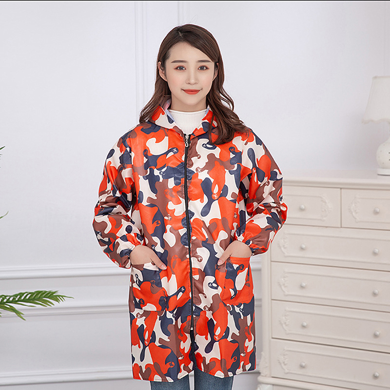 Aprons Fashion Waterproof Kitchen Apron Unisex Long Sleeve Gown Camouflage Oil-proof Men Adult OverallsZipper Household Clothes