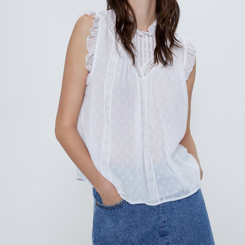 Lace Applique Shirt Women Summer 2020 Sleeveless Ruffle Trim Interior Lining Top Lady Swiss Dot Shirts Sexy Semi-sheer Blouse, White
Lace Applique Shirt Women Summer 2020 Sleeveless Ruffle Trim Interior Lining Top Lady Swiss Dot Shirts Sexy Semi-sheer Blouse, White