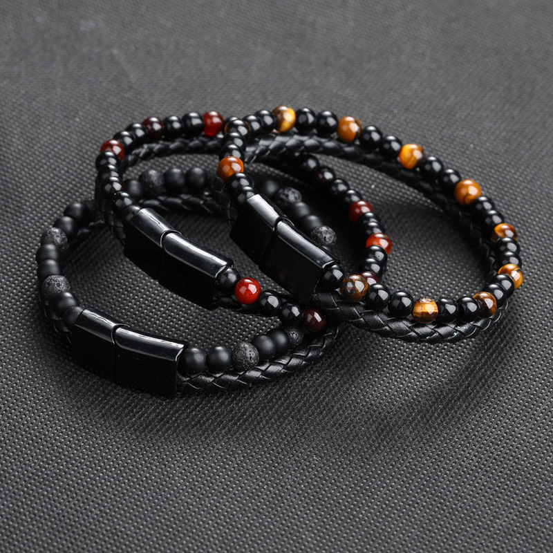Fashion Men Jewelry Natural Stone Genuine Leather Bracelet Black Stainless Steel Magnetic Clasp Tiger eye Bead Bracelet Men Male
Fashion Men Jewelry Natural Stone Genuine Leather Bracelet Black Stainless Steel Magnetic Clasp Tiger eye Bead Bracelet Men Male