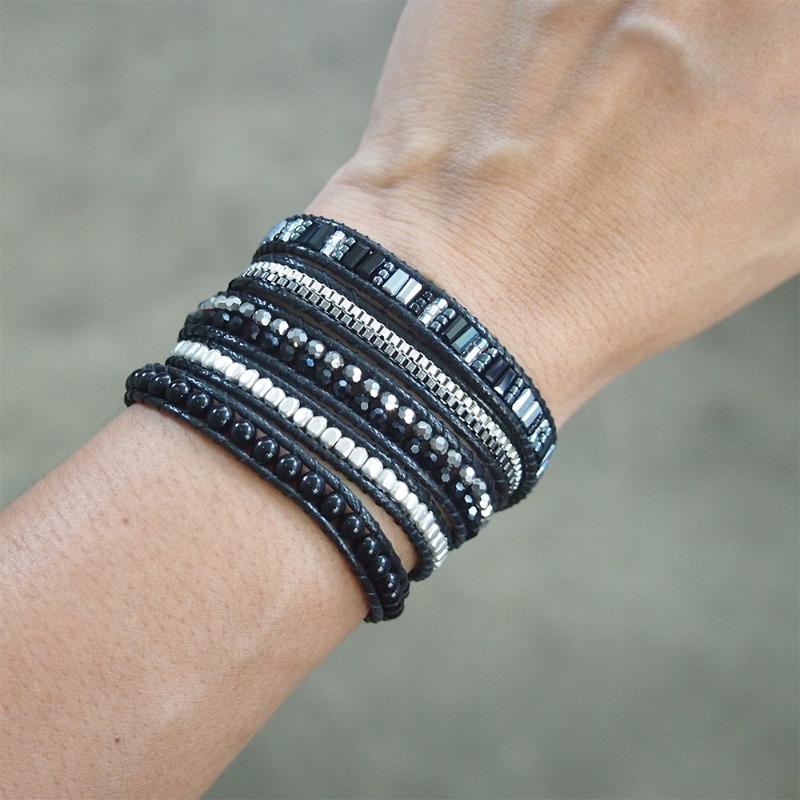 Drop Shipping Boho 5 times Wrap Black Crystal A gate Beaded Mix Bracelet with Stainless Steel Chain for Men and Women
Drop Shipping Boho 5 times Wrap Black Crystal A gate Beaded Mix Bracelet with Stainless Steel Chain for Men and Women